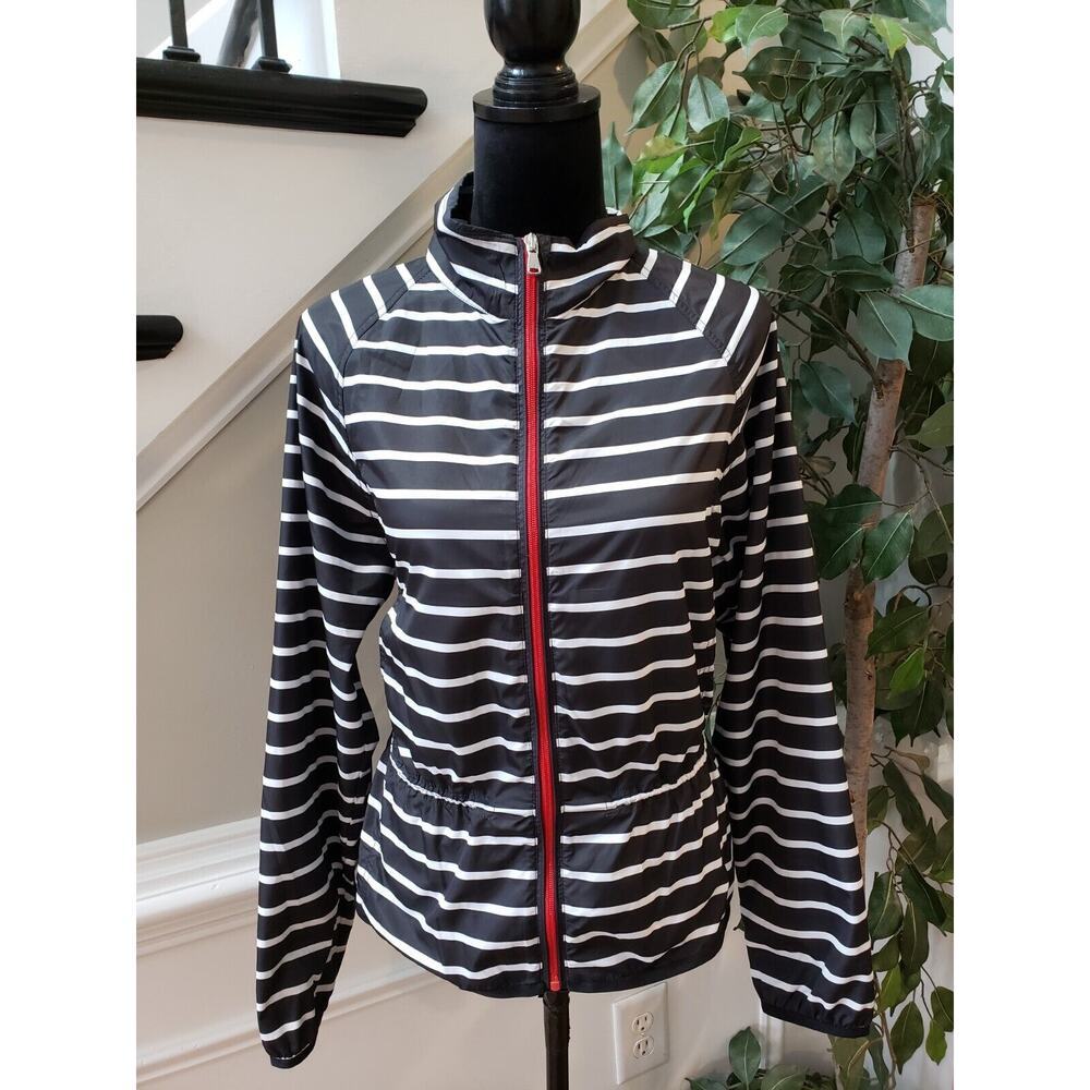 Lauren Ralph Lauren Womens Black Striped Windbreaker Active Anorak Jacket Small